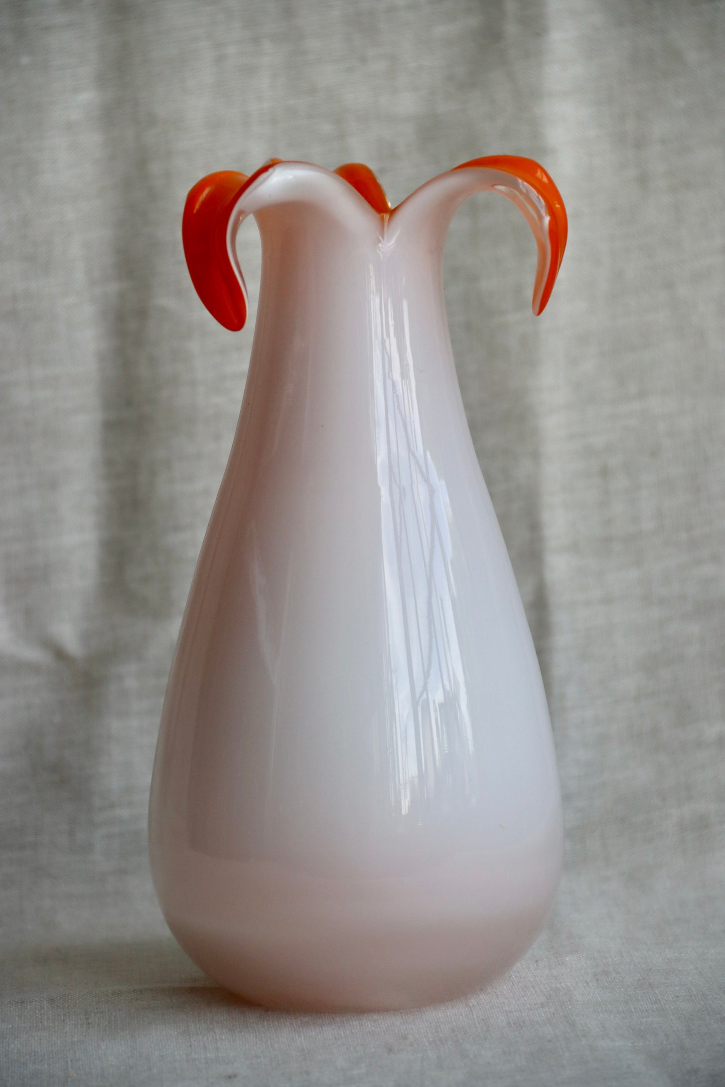 Gorgeous Designs White and Orange Cased Glass Petal Vase