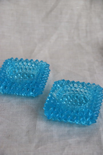 Set of Two Blue Glass Salt Cellars