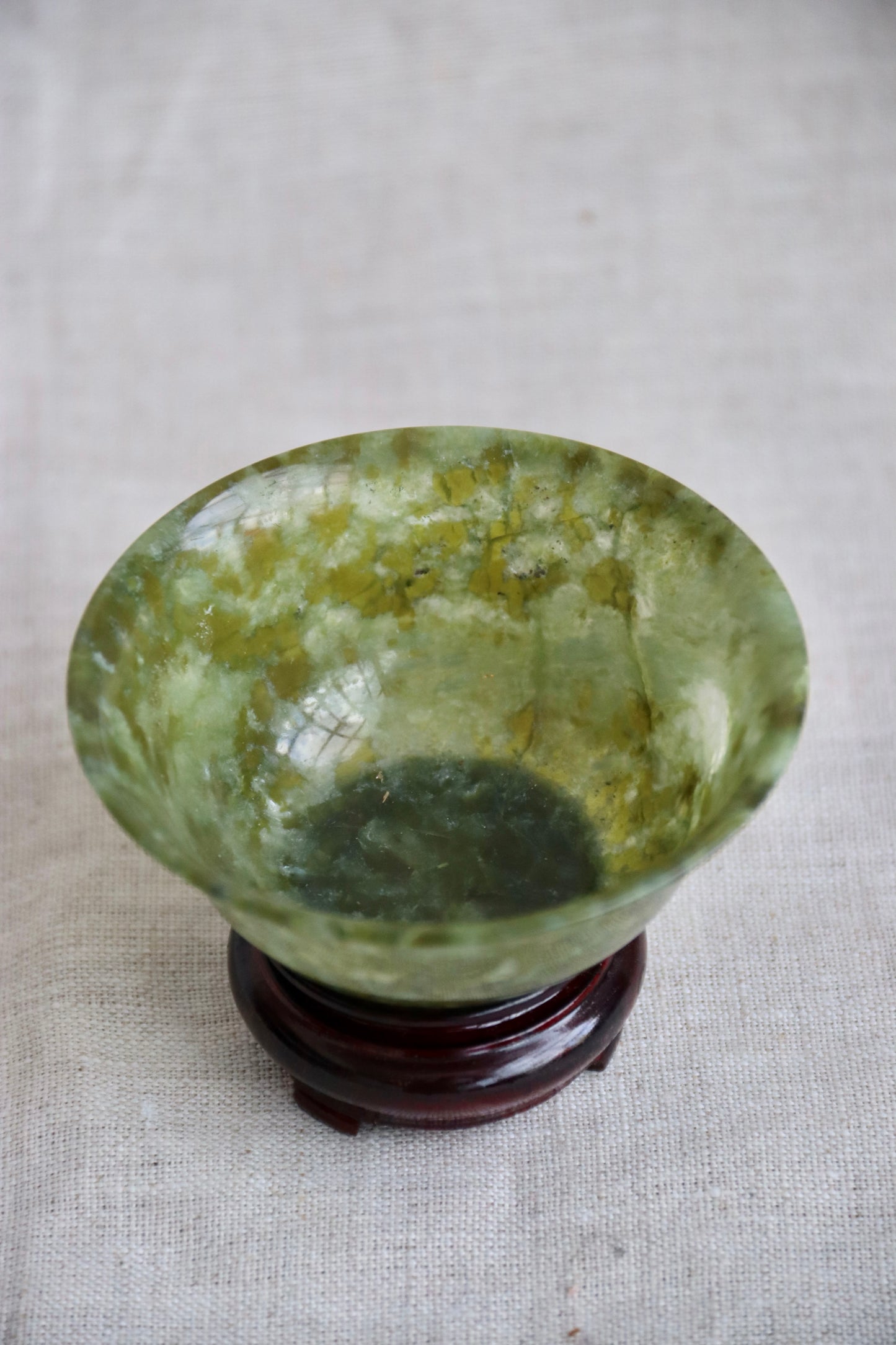 Antique Mini Spinach Jade Bowl with Stand