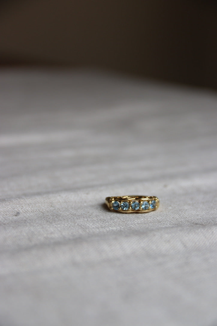 Aquamarine Ring with Scalloped and Floral Openwork Gallery - 14K