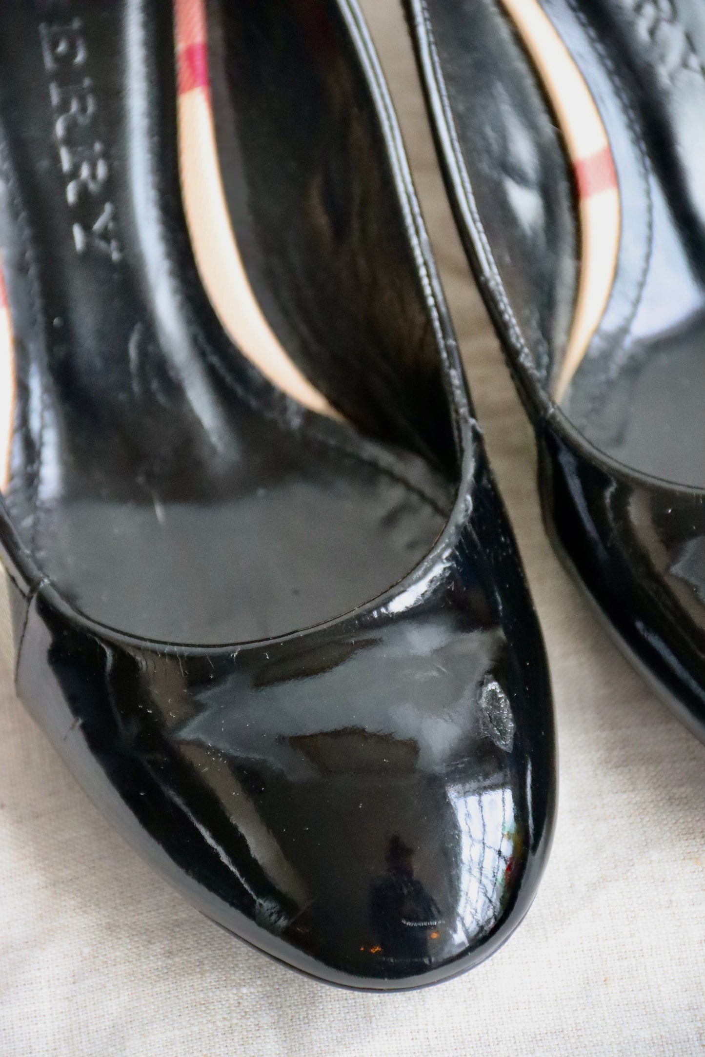 Burberry Black Patent Leather Heels - as is