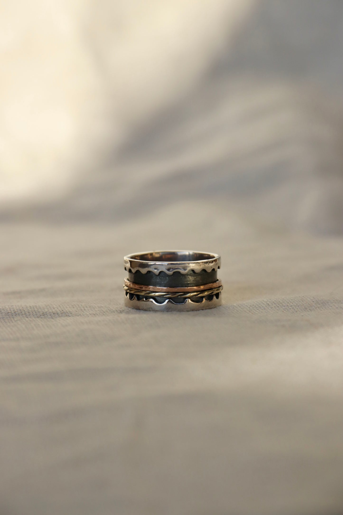 Sterling Silver Ring with 18k Two Toned Gold Spinner Details
