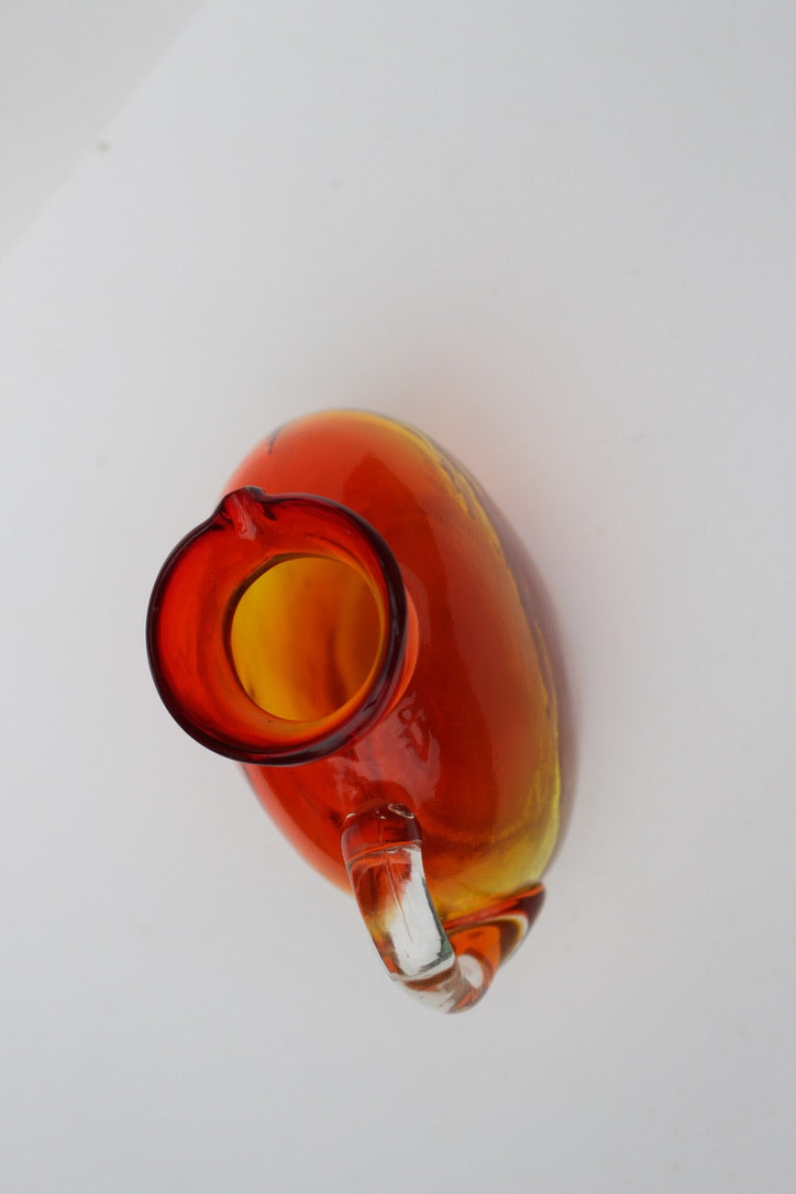 Hand Blown red and orange vase with handle