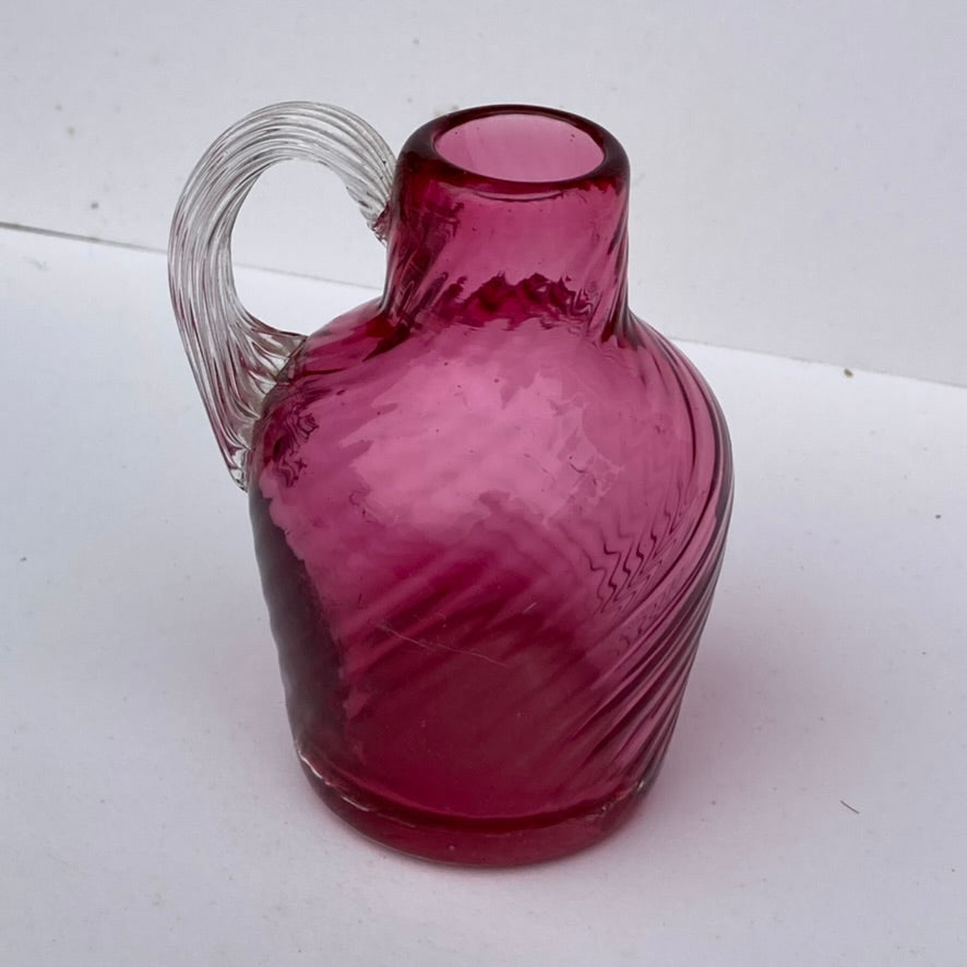 Mini hand blown maroon glass pitcher/vase