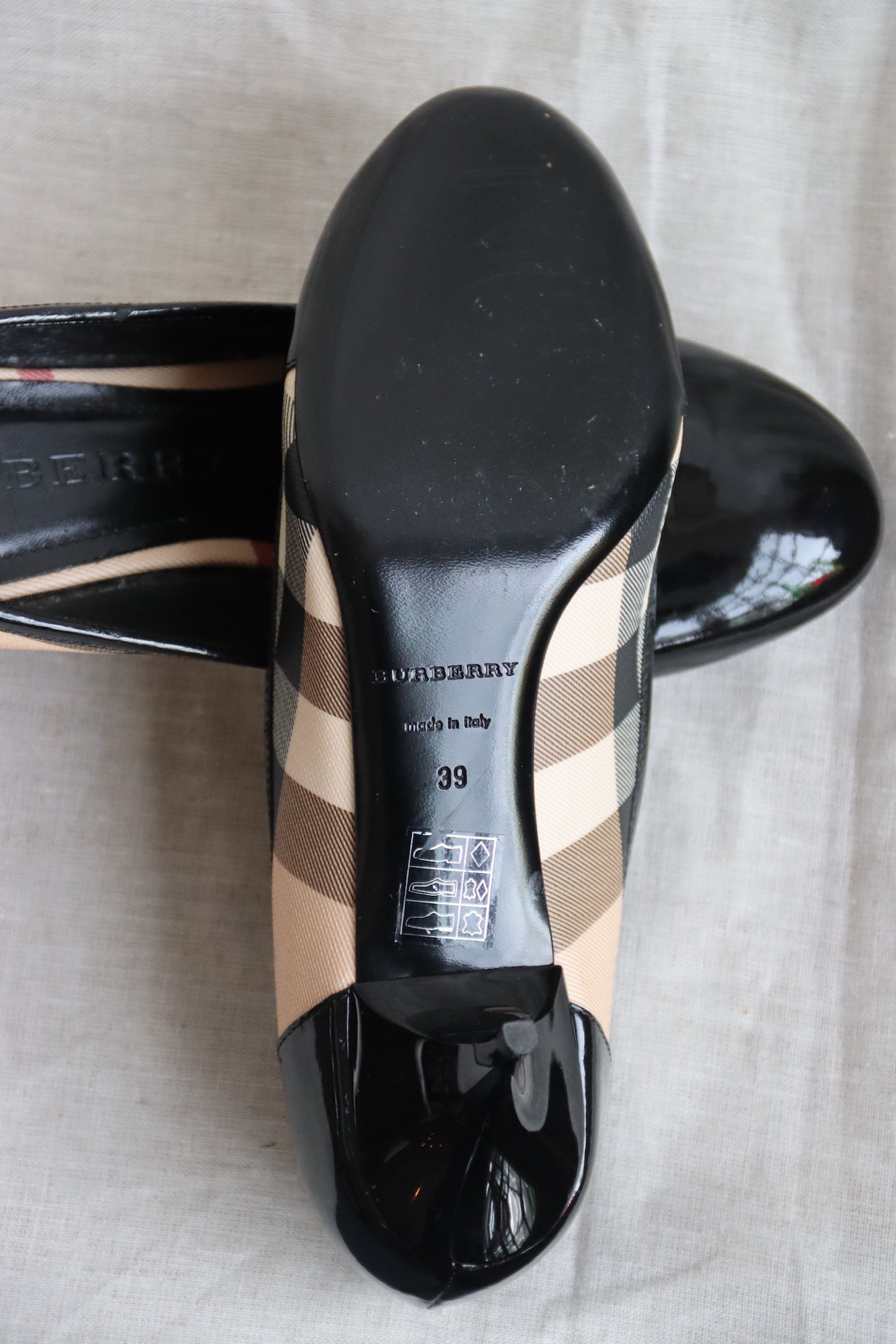 Burberry Black Patent Leather Heels - as is
