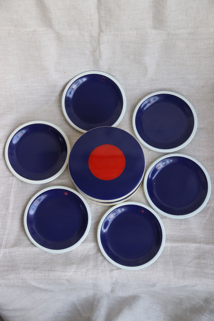 Vintage Set of Blue Coasters with Box