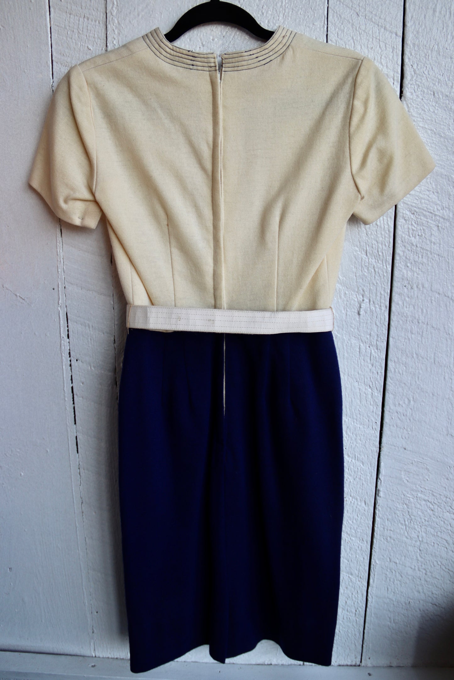 Vintage Parfait Originals Blue and White Wool Dress with Belt