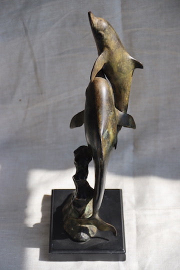 San Pacific International Patinated Brass Dolphin Sculpture