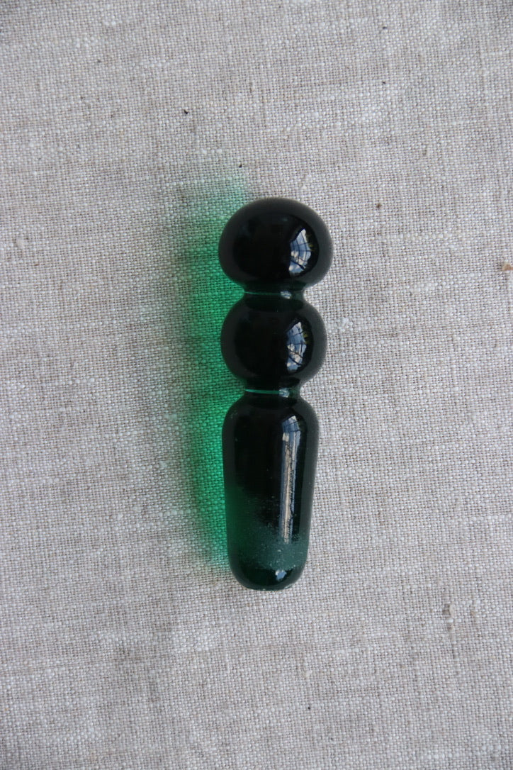 Dark green and white spatter glass cruet hand blown with glass stopper