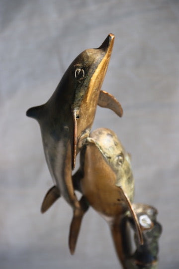 San Pacific International Patinated Brass Dolphin Sculpture