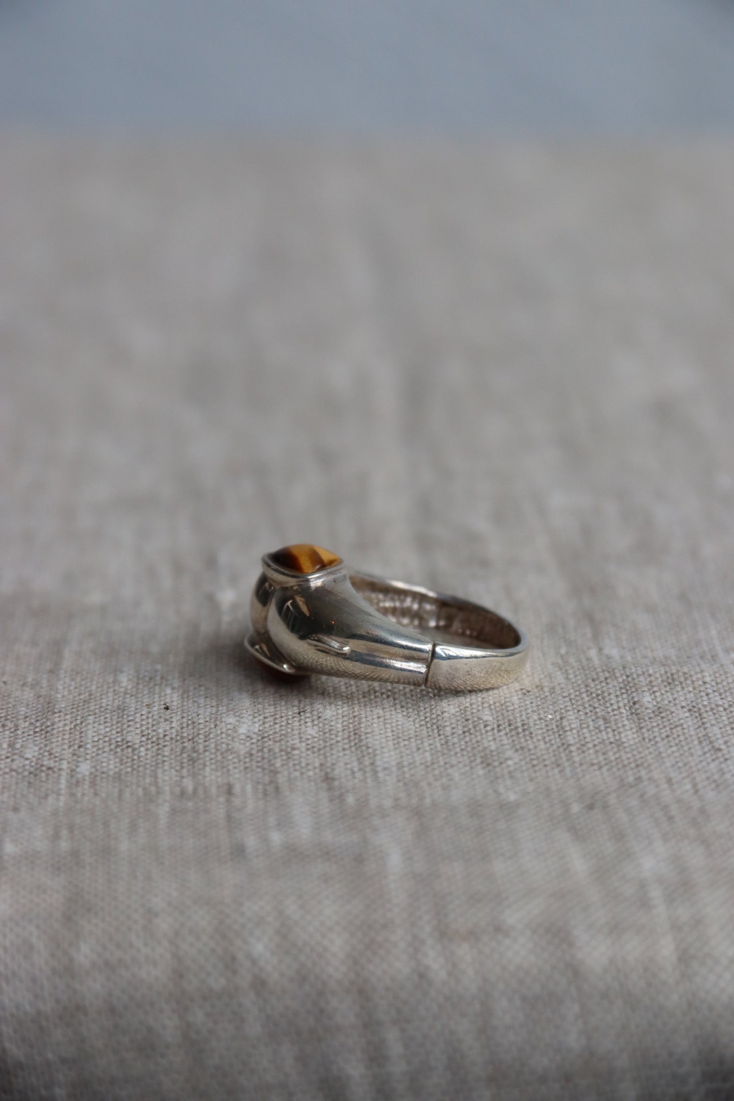 Sterling Silver Elephant Ring with Tiger's Eye Ears