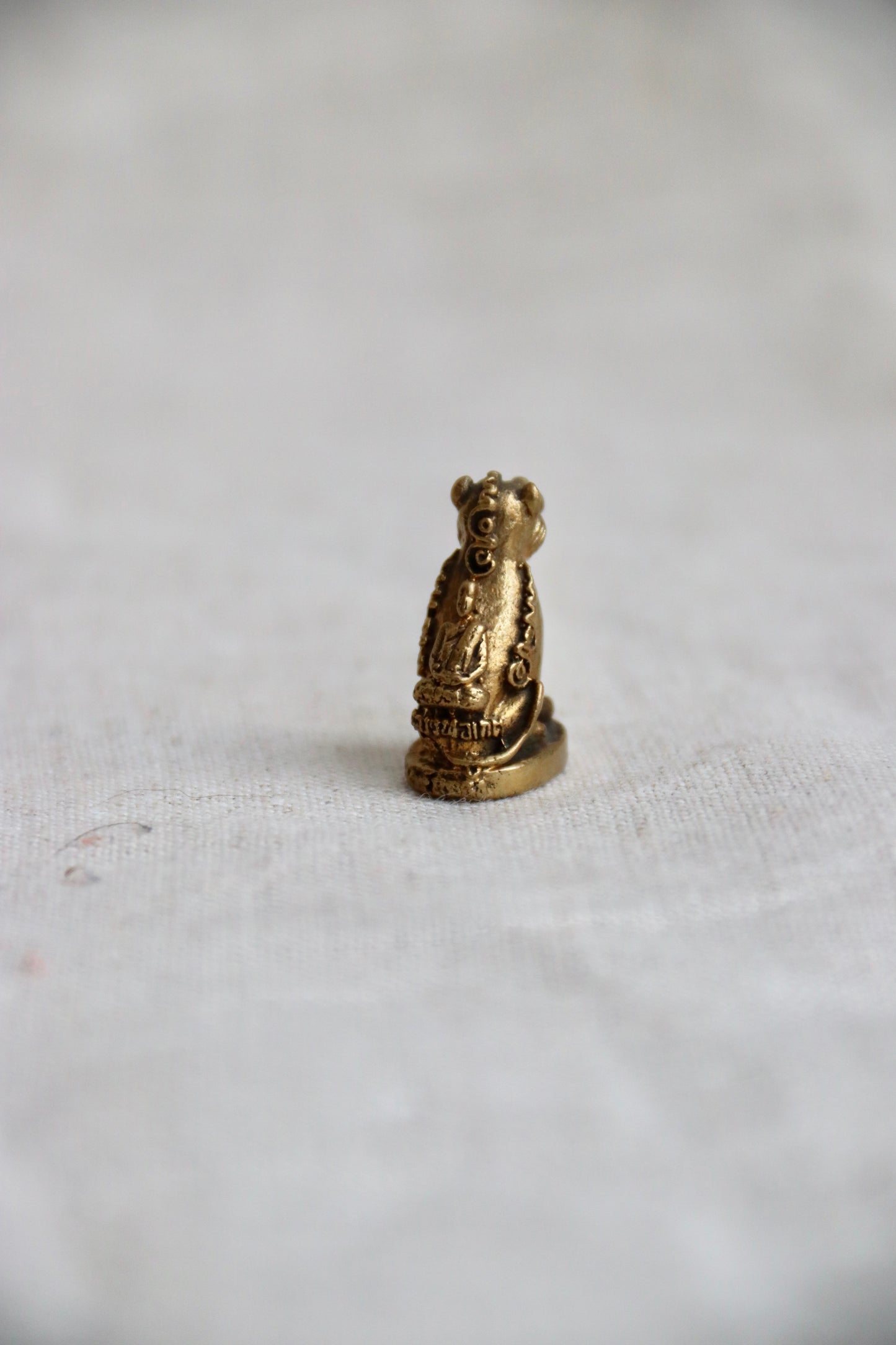 Miniature Brass Thai Magic Tiger Amulet for Protection and Luck