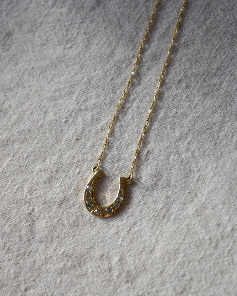 Diamond and Aquamarine Horseshoe Necklace - 14K