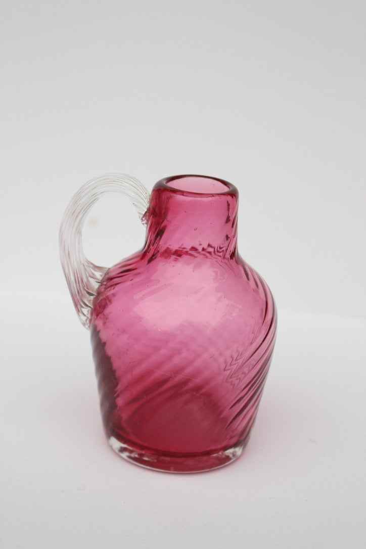 Mini hand blown maroon glass pitcher/vase
