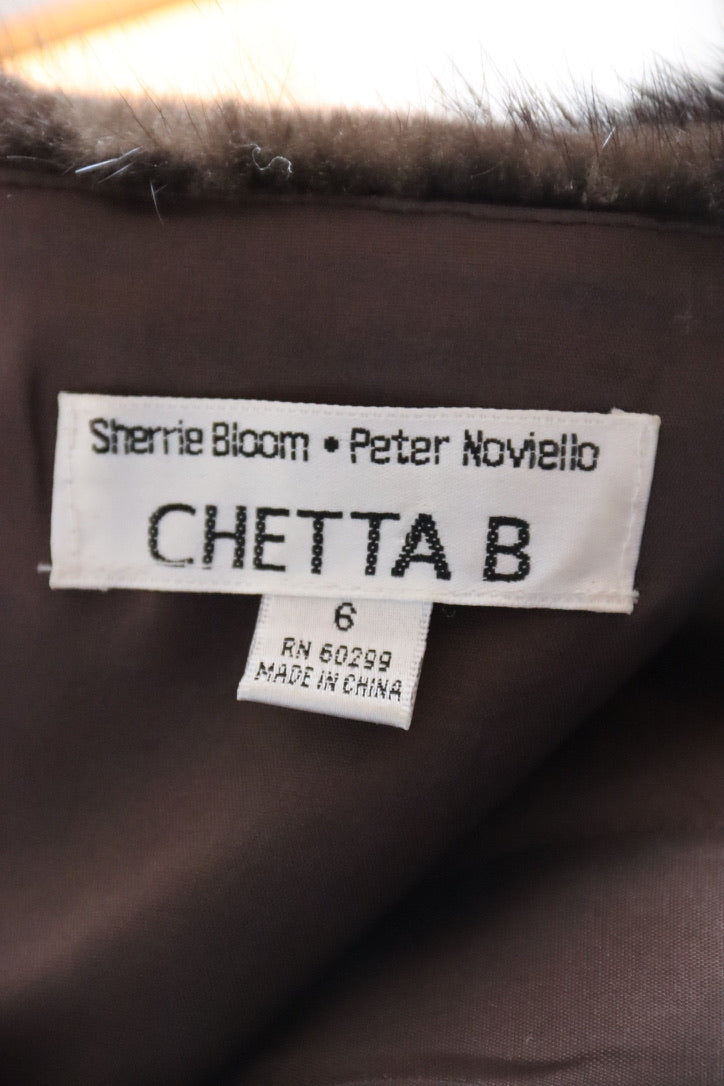 Vintage Chetta B 100% Silk Brown Corset with Mink Fur Trim