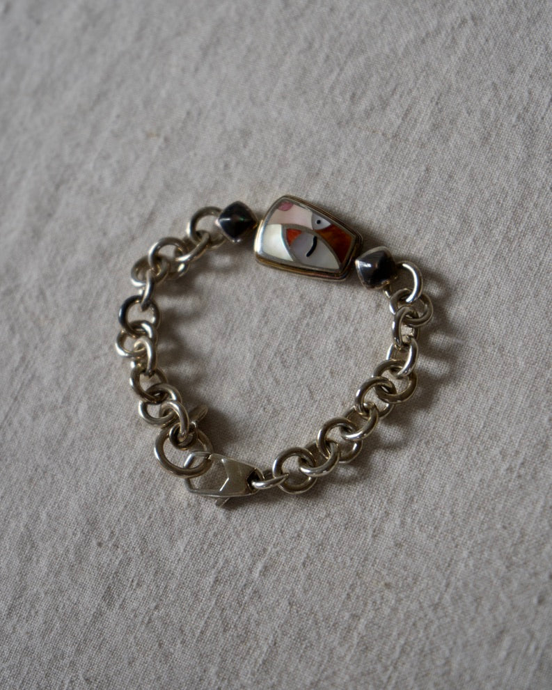 Sterling Silver and Mother-of-Pearl Face Bracelet