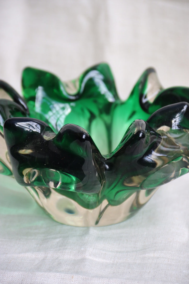 Murano Style Green Glass Ashtray