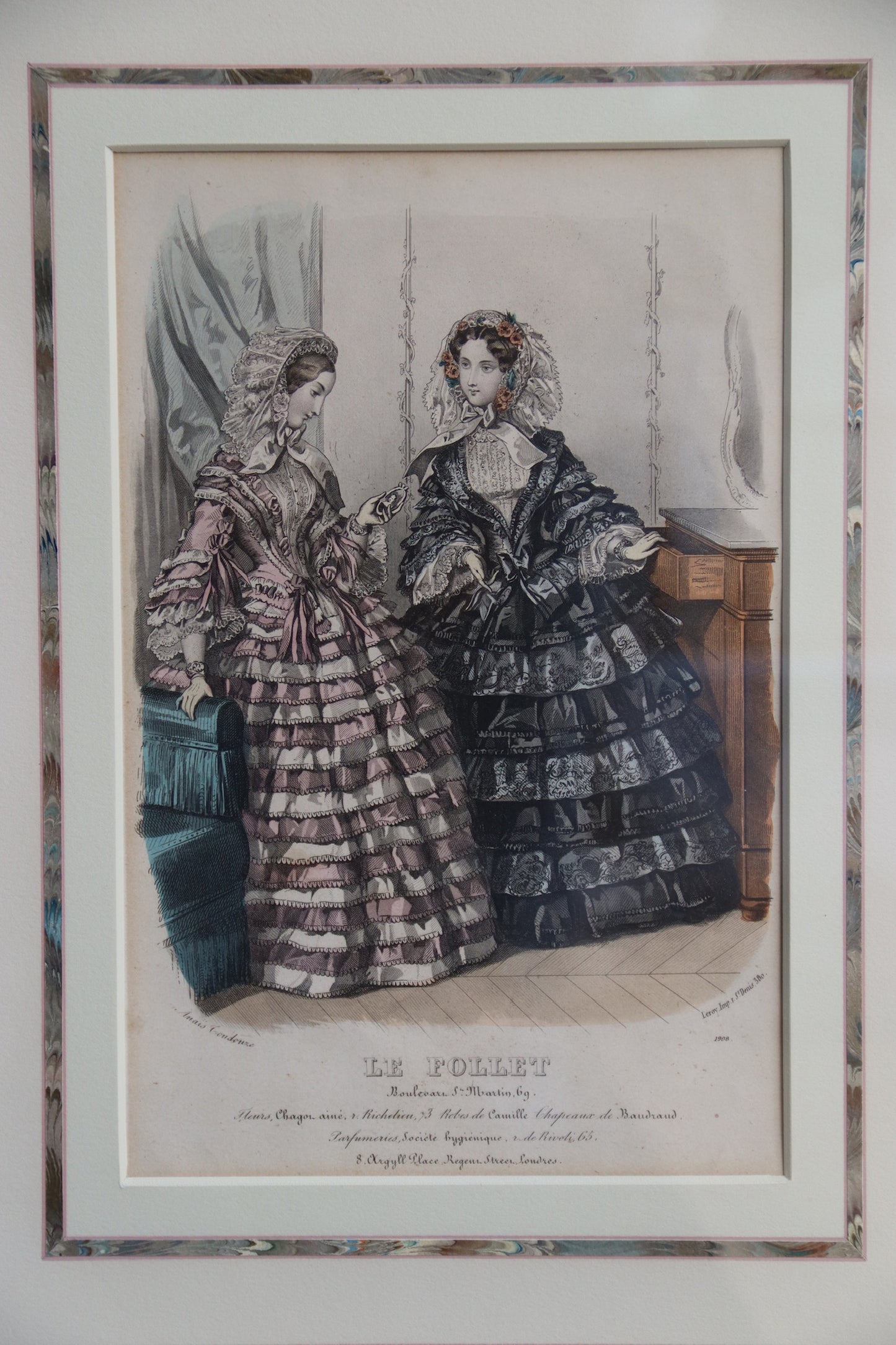 Set of Two Framed Fashion Prints with Hand Drawn Mattes