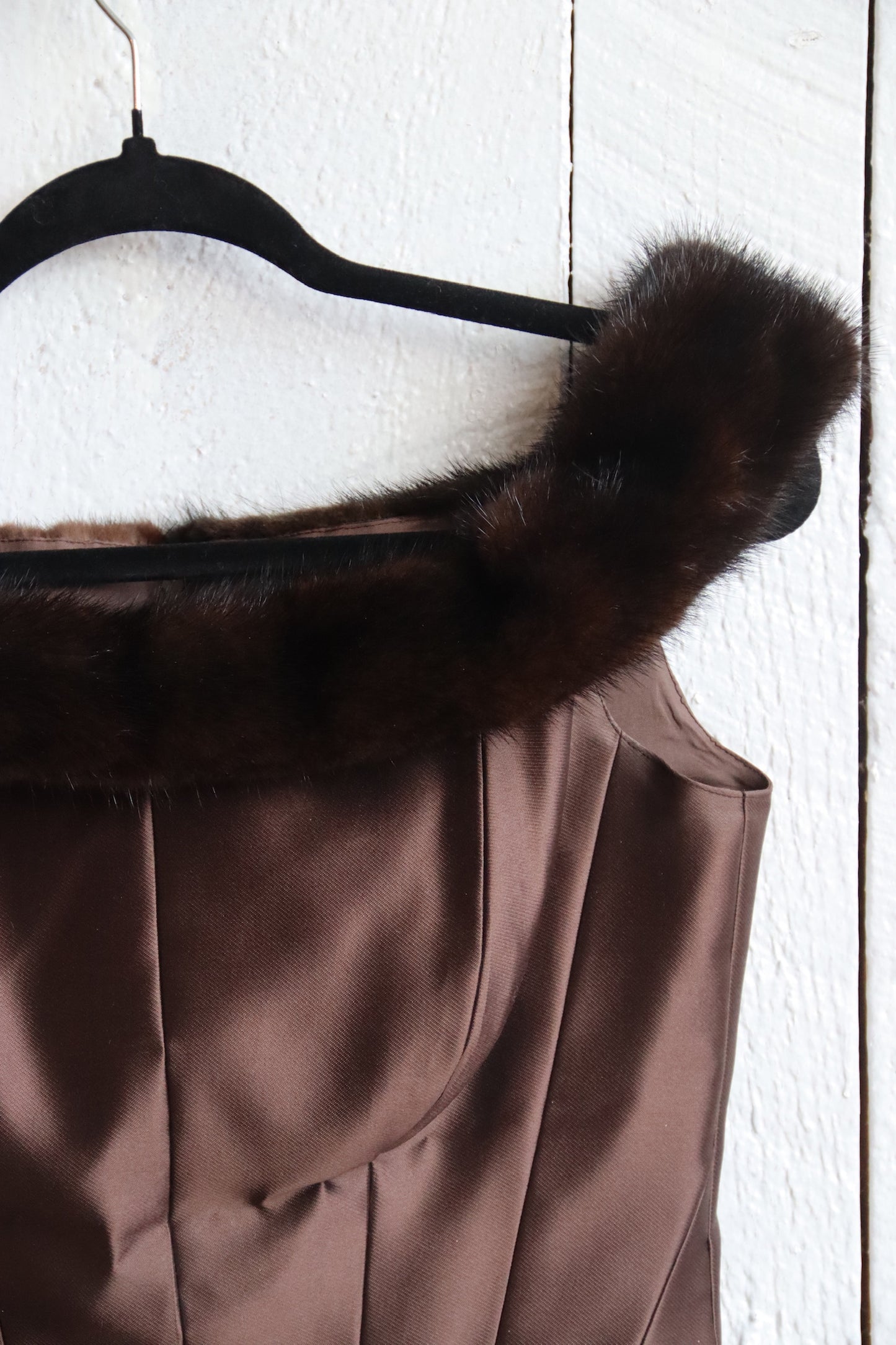 Vintage Chetta B 100% Silk Brown Corset with Mink Fur Trim
