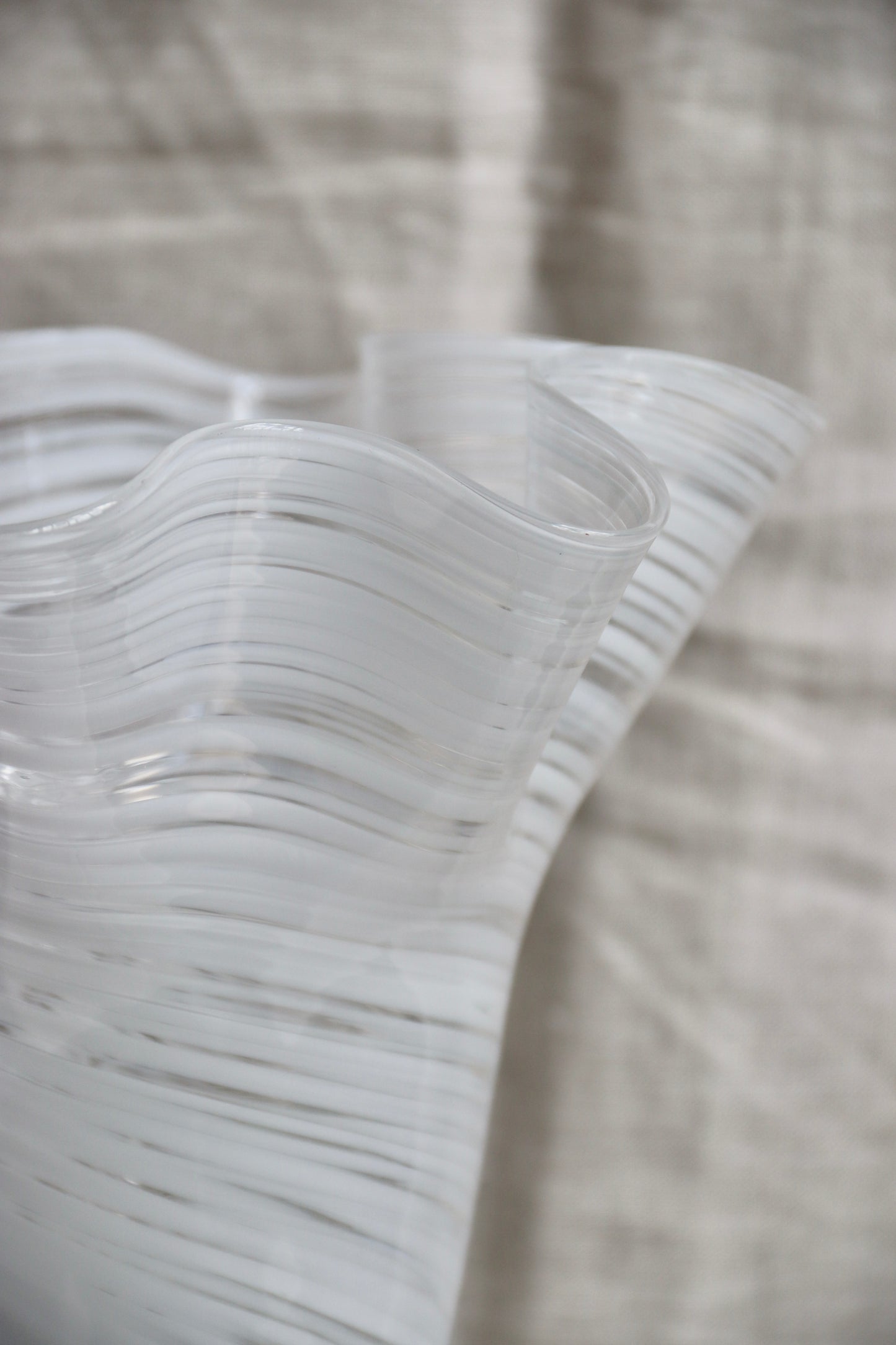 Large Hand Blown White Glass Ruffle Vase