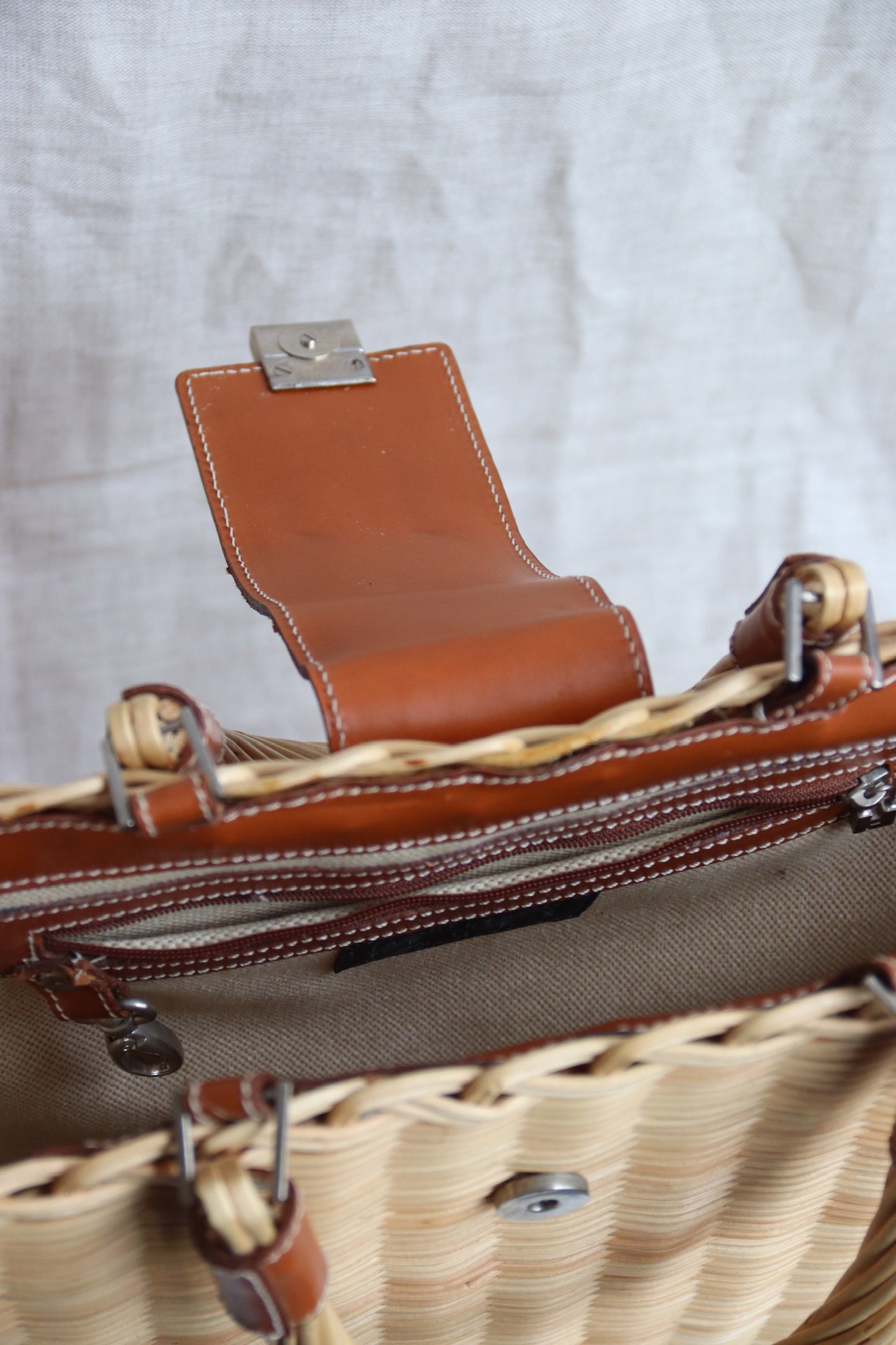 Lambertson Truex Leather Trimmed Woven Wicker Bag