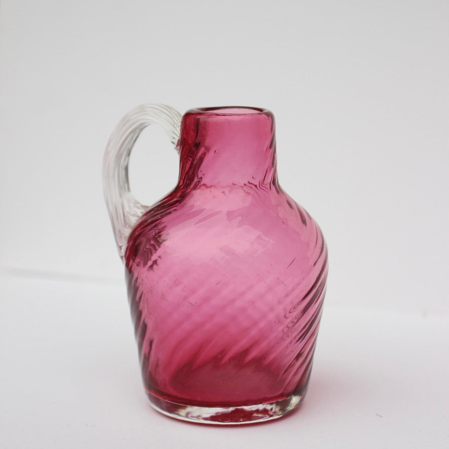 Mini hand blown maroon glass pitcher/vase