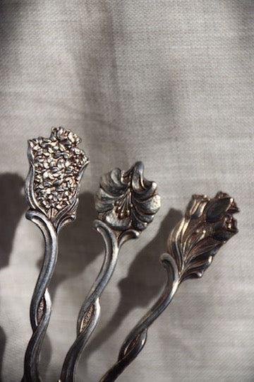 Set of Three Dutch Sterling Enamel Flower Spoons