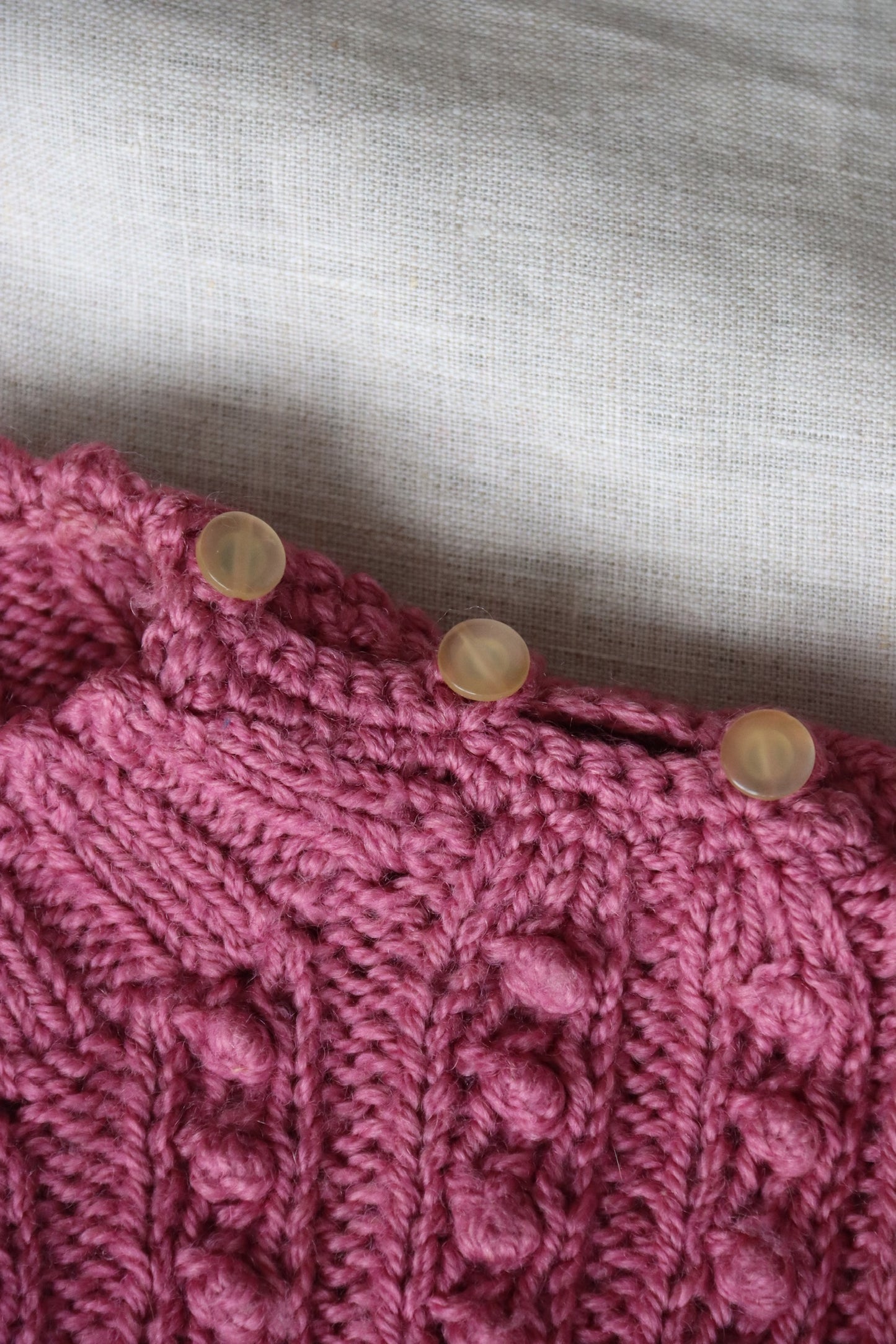 70s Hand Knit Pink Sweater with Buttons