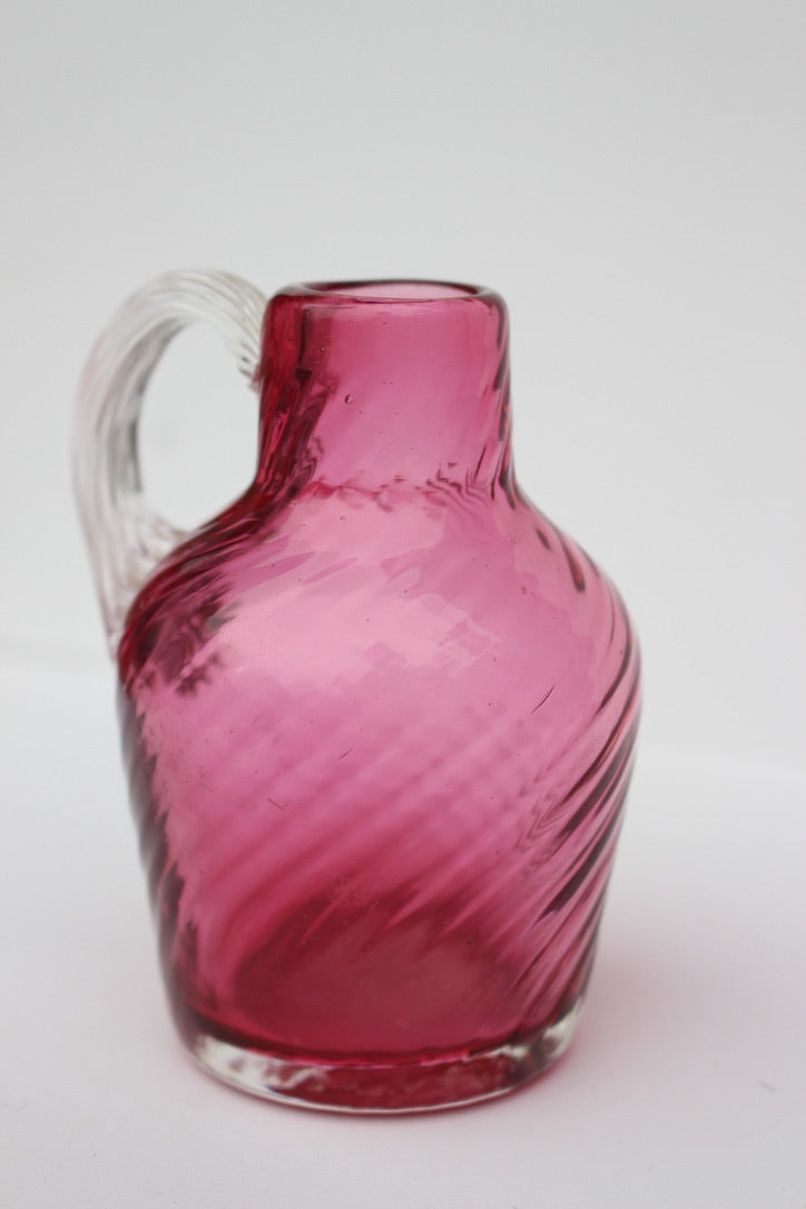 Mini hand blown maroon glass pitcher/vase