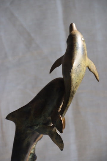 San Pacific International Patinated Brass Dolphin Sculpture