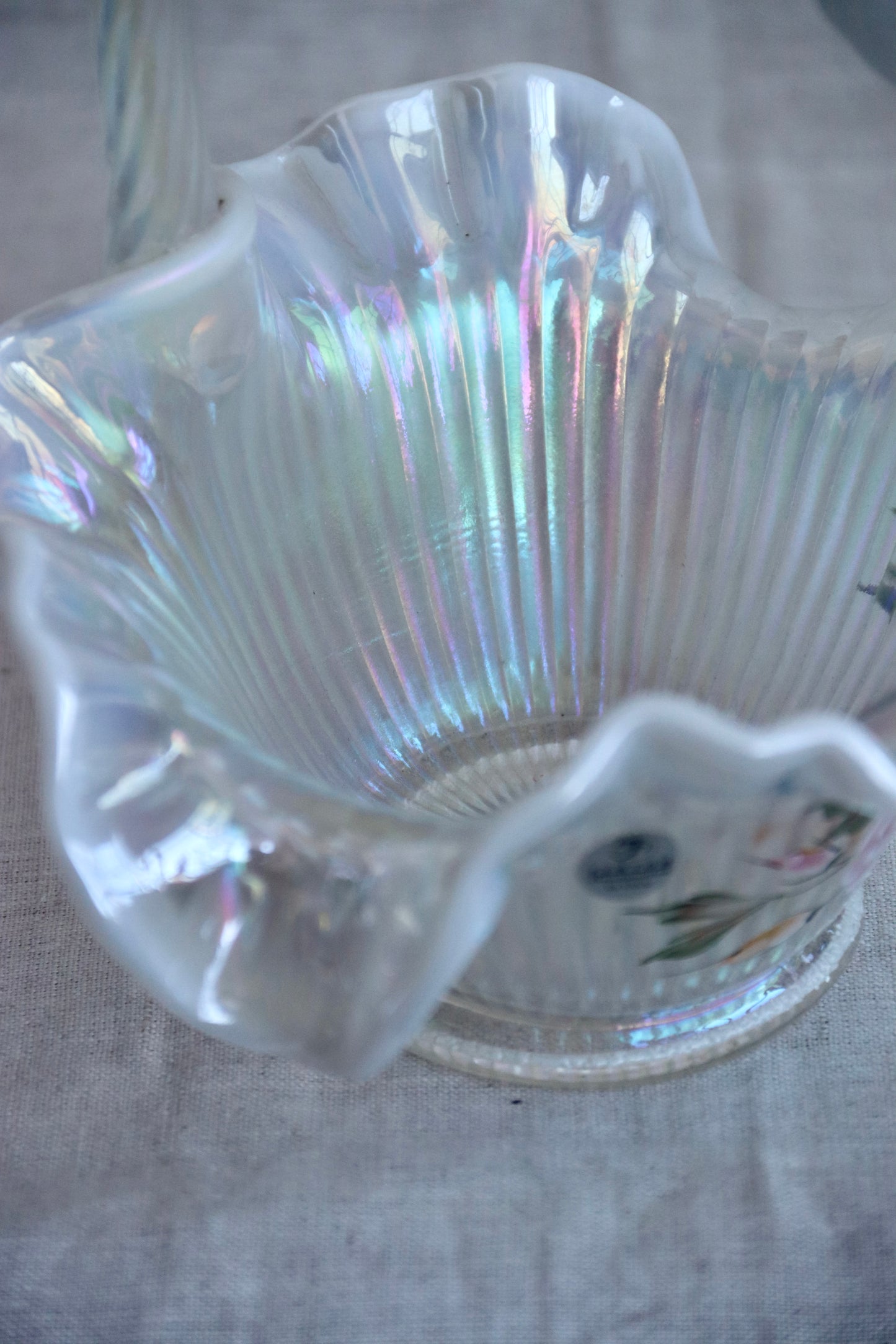Fenton Signed Hand Painted Iridescent Glass Basket