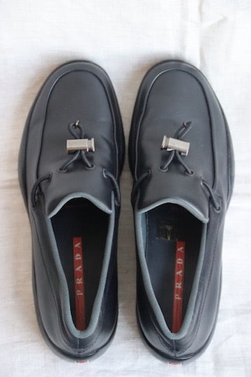 Prada 2352 Slip On Black Leather Loafers - 40