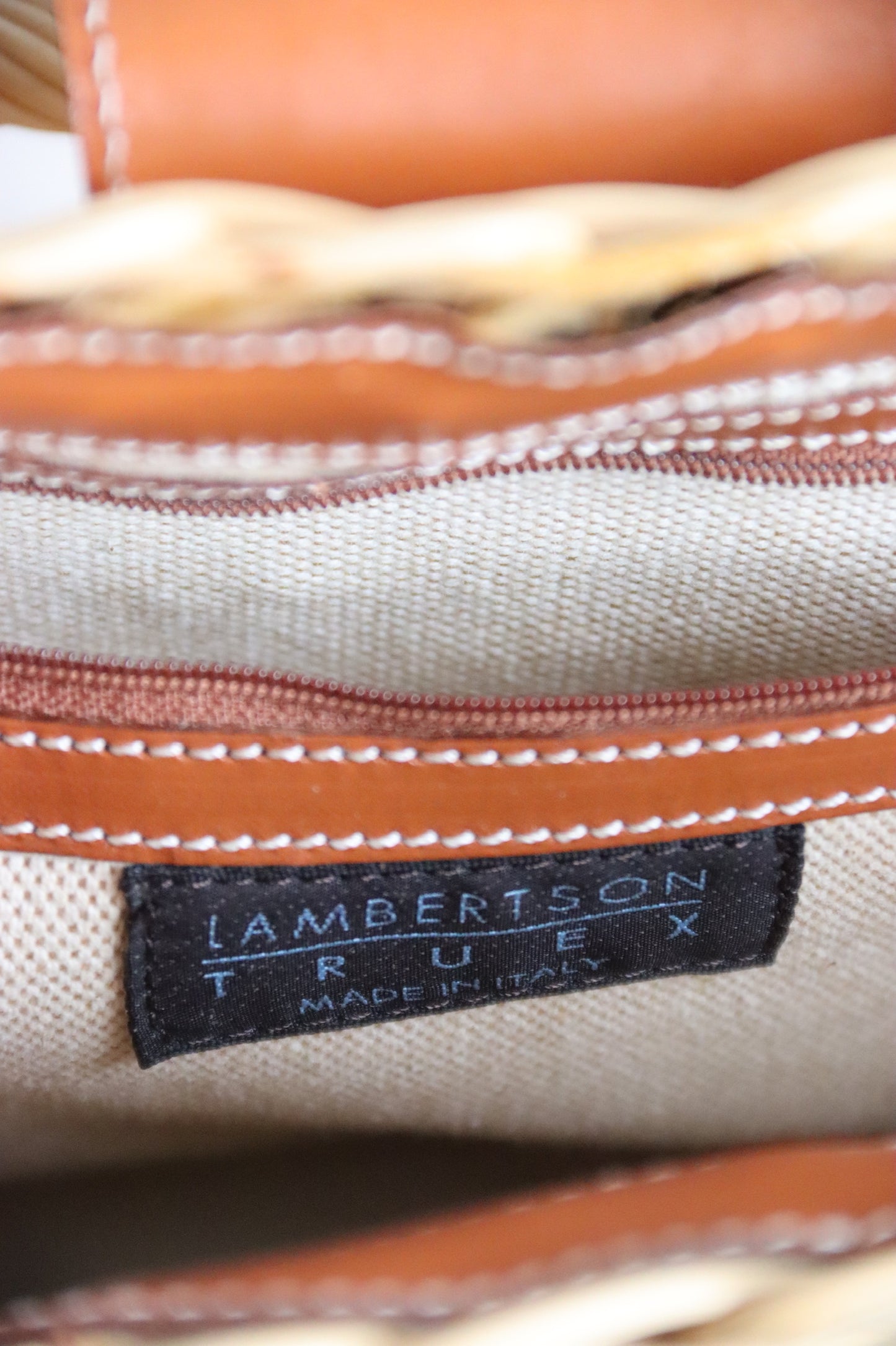 Lambertson Truex Leather Trimmed Woven Wicker Bag