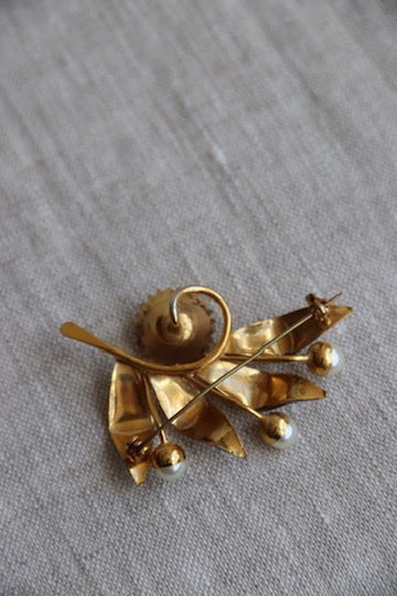 Gold and Pearl Floral Pin