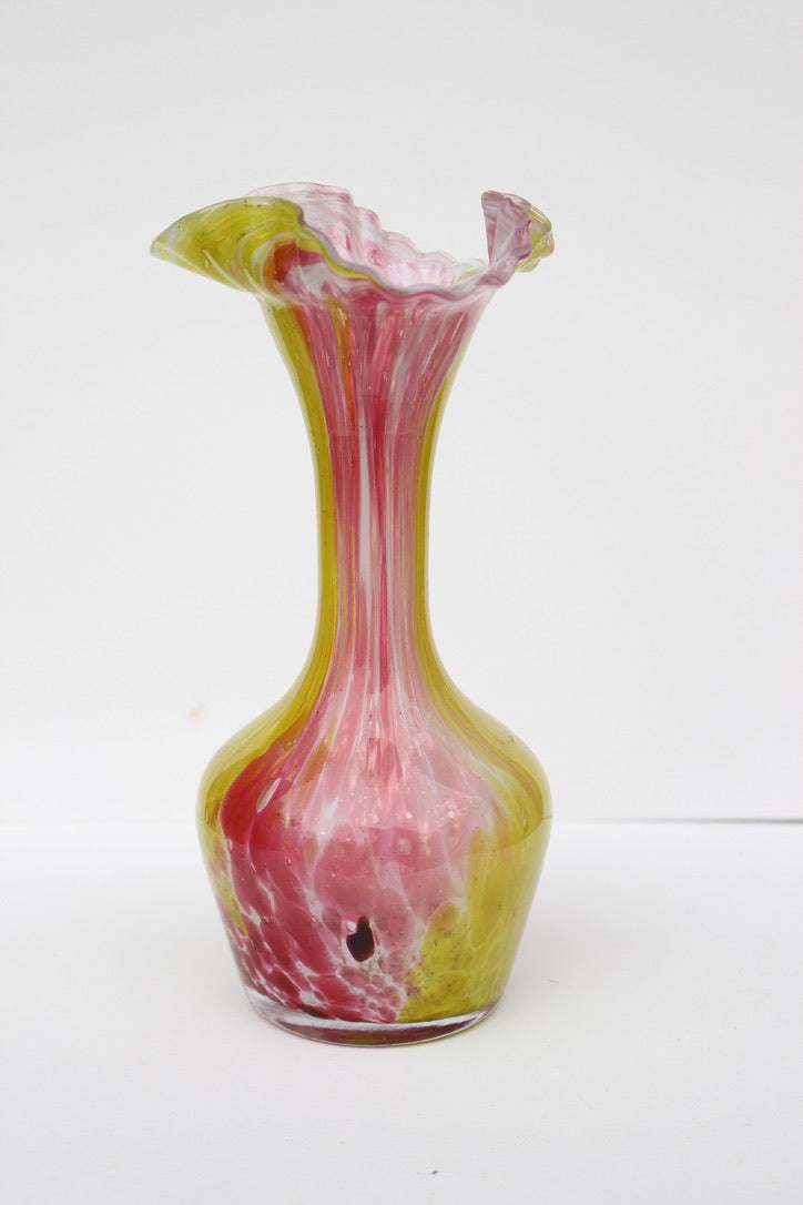 Hand Blown glass pink and yellow vase