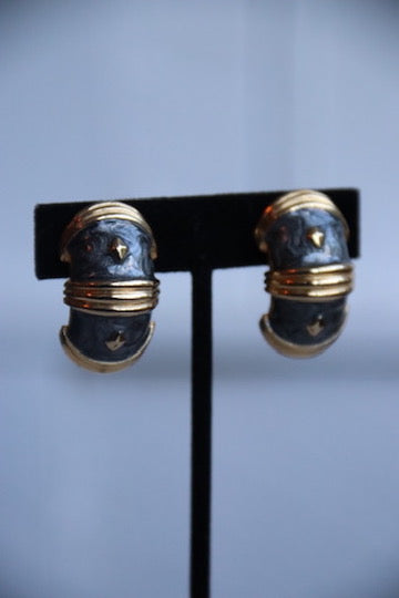Black and Gold Clip On Earrings