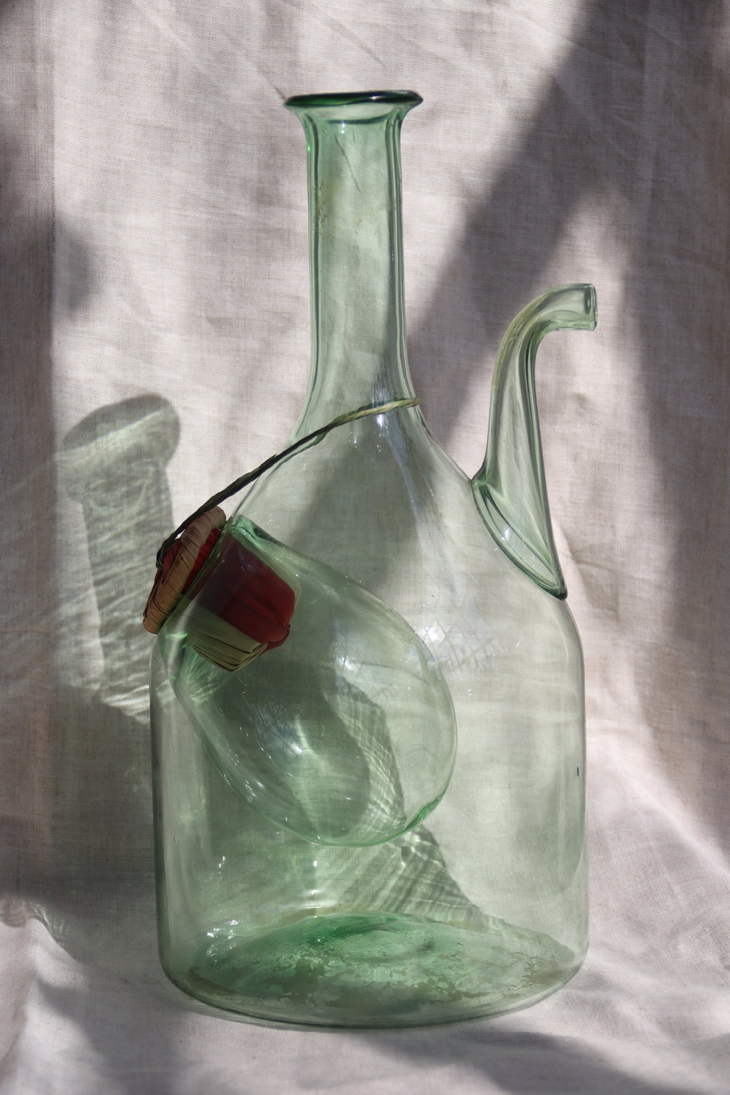 Bright Green Handblown Glass Italian Decanter with Ice Chamber