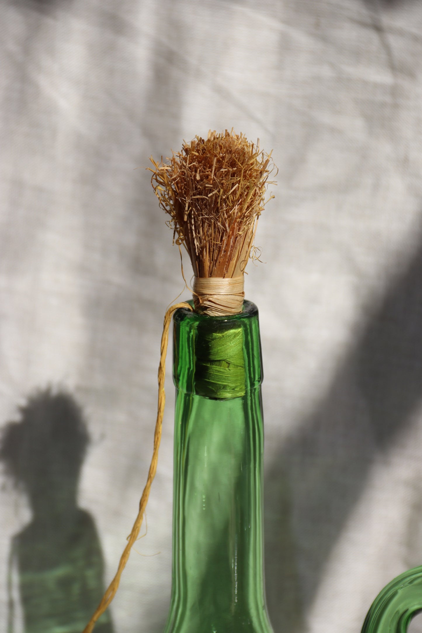 Bright Green Handblown Glass Italian Decanter with Ice Chamber