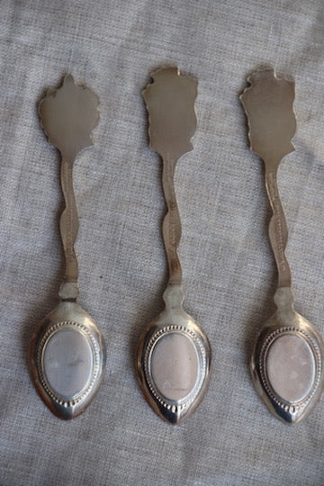 Set of Three Dutch Sterling Enamel Flower Spoons