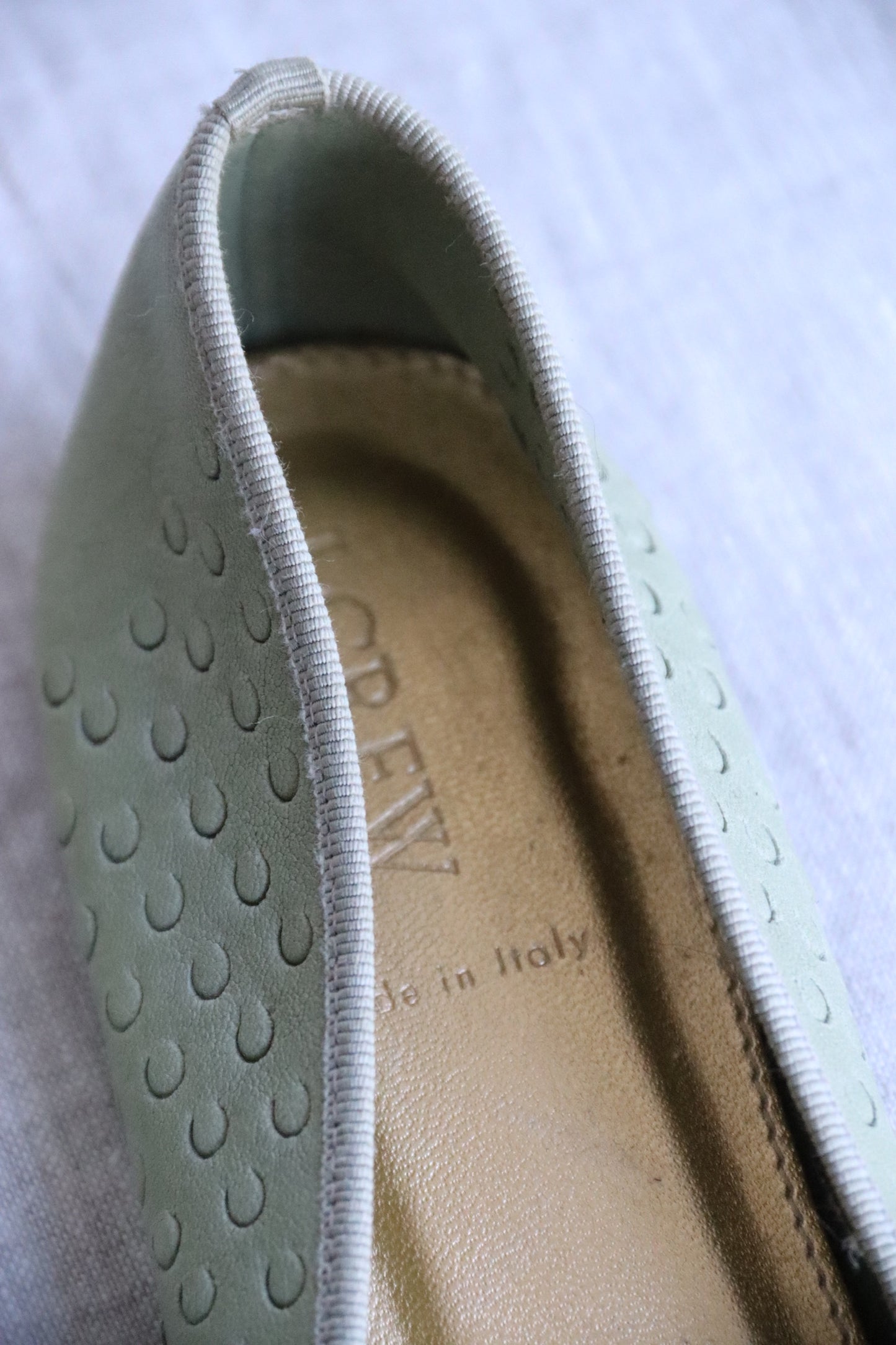 J. Crew Sage Green and Gold Flats