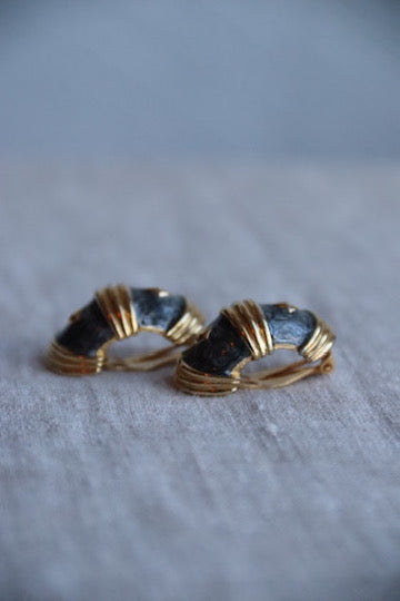 Black and Gold Clip On Earrings