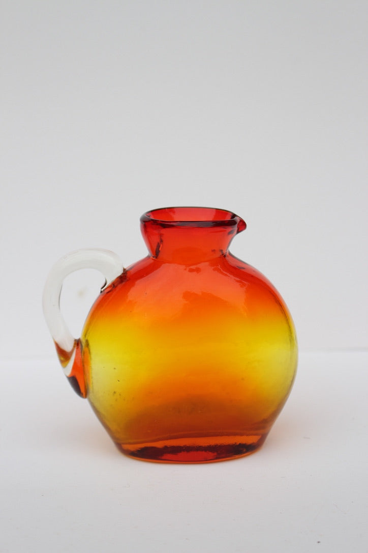 Hand Blown red and orange vase with handle