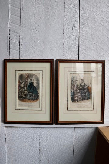 Set of Two Framed Fashion Prints with Hand Drawn Mattes