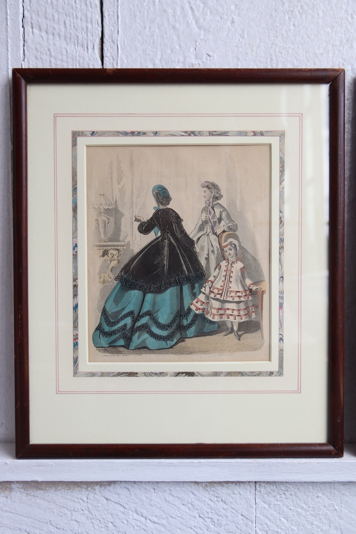 Set of Two Framed Fashion Prints with Hand Drawn Mattes