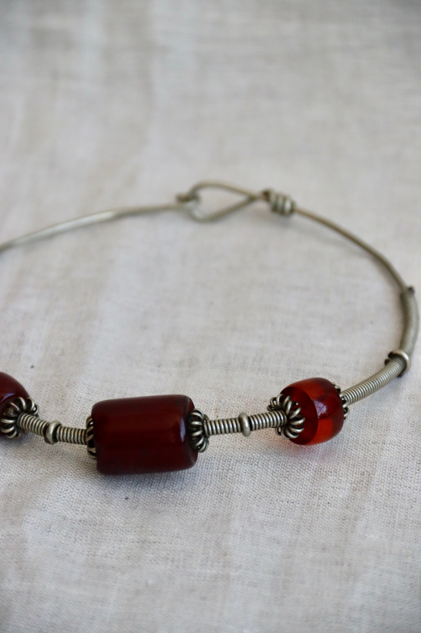 Silver Wire and Red Bead Necklace