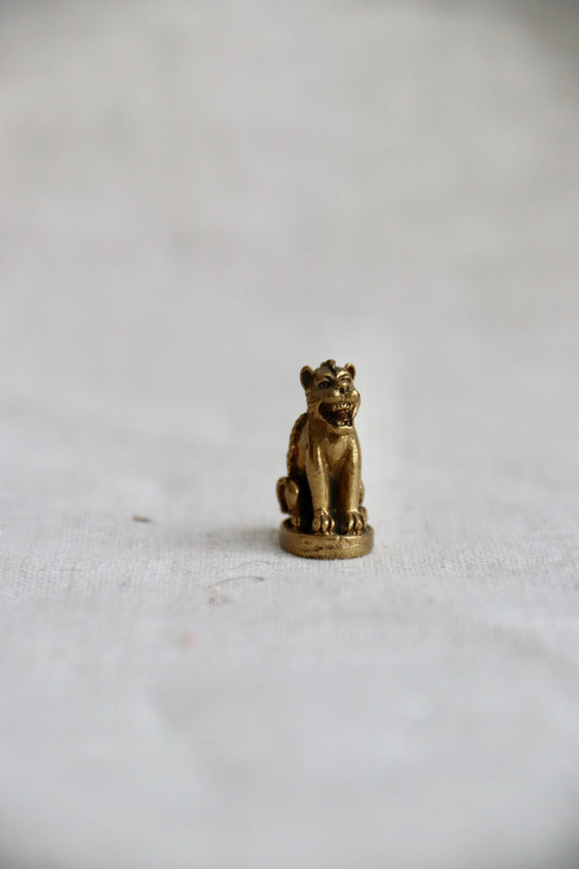 Miniature Brass Thai Magic Tiger Amulet for Protection and Luck