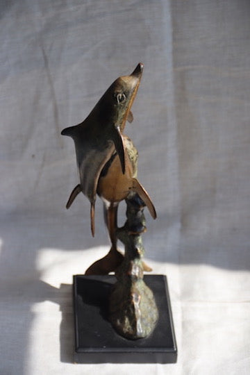 San Pacific International Patinated Brass Dolphin Sculpture