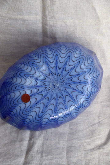 Blue Studio Art Glass Ruffled Oval Vase