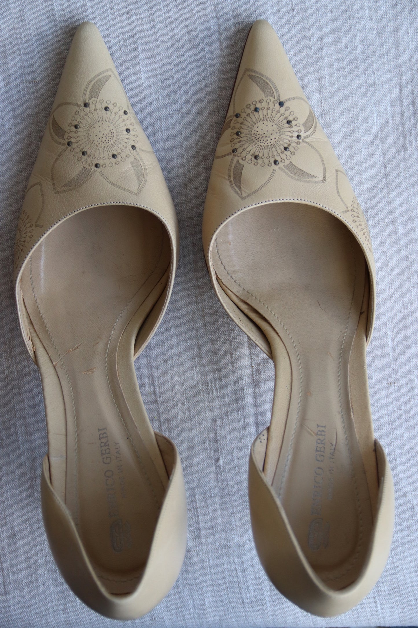 Enrico Cuini Leather Studded Beige Heels