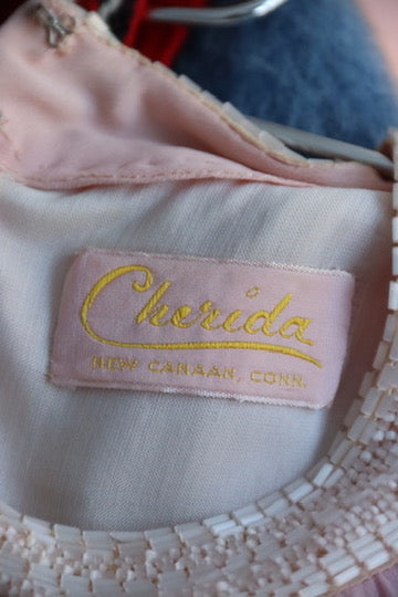 Vintage Cherida Pink Dress with Beaded Collar
